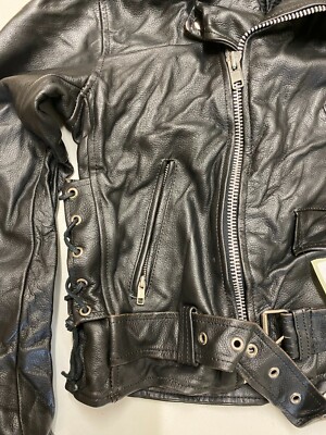 Vintage Motorcycle Black Leather Jacket Label M Armpit/armpit 20
