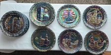 Plates Carnival Glass  Iridescent Christmas  1970 and 1971 Fenton Vintage