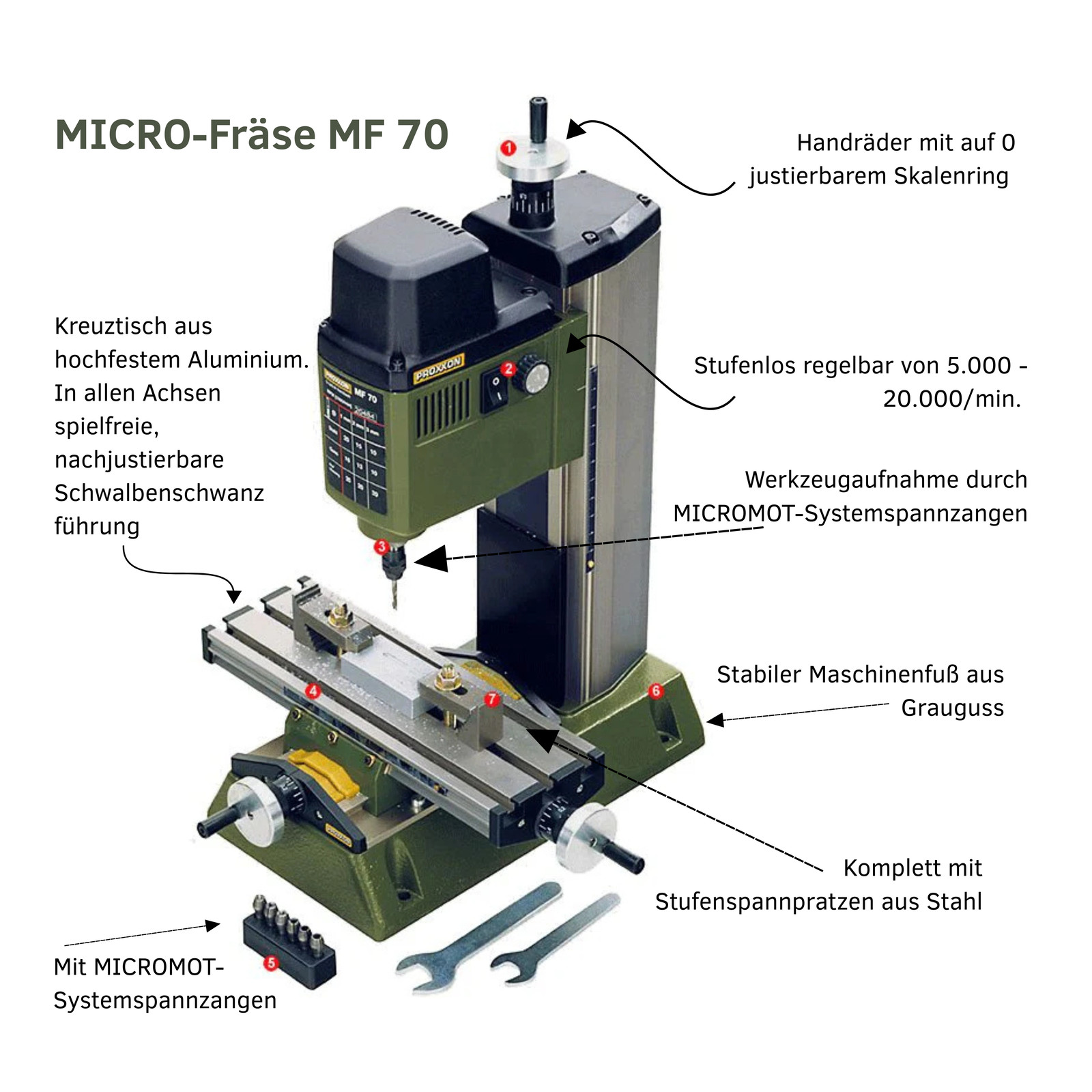 Proxxon MICRO-Fräse MF 70 kompakt für präzises Fräsen Modellbau