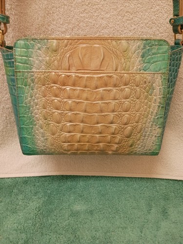 Brahmin Carrie Turquoise Tan Gold Melbourne Croc Embossed Crossbody Bag - Picture 6 of 17