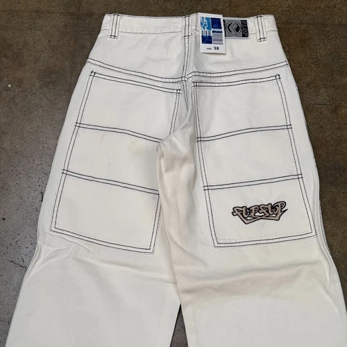 Vintage Y2K Flip Flop Wide Leg Baggy Skater Rave Jeans Men Size 28 Grunge White