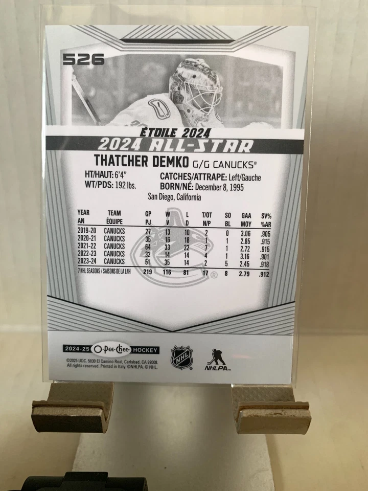 2024-25 OPC O-Pee-Chee All Star Thatcher Demko #526 Vancouver Canucks - Image 2 of 2