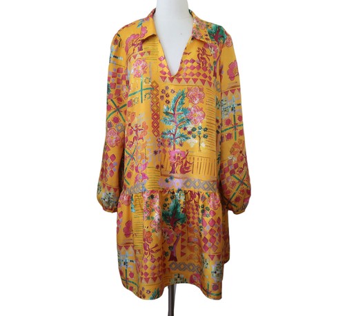 SALONI Jas drop waist silk dress sz 10 Sun Village print - Picture 2 of 5