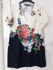 ZARA MULTICOLOURED V-NECK FLORAL PRINT MINI DRESS SIZE M BNWT