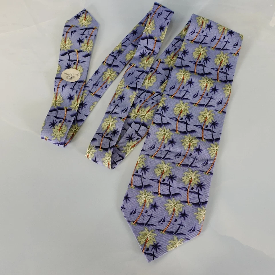 Corbata Tommy Bahama para Hombre Tropical Azul Verde Coco Árbol Seda Divertida Genial Foto 3 de 4