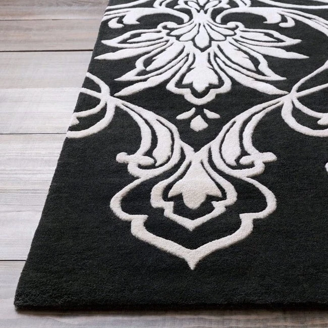 Hand-tufted Tux Damask Pattern 100% Wool Area Rug - 8x10,9x12,  for guestroom, - Image 2 of 3