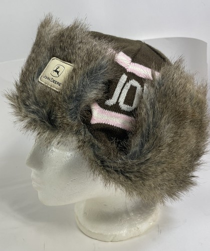 John Deere Trapper Hat Women's One Size Fur Trimmed Ear Flap Warm Brown Pink - Picture 2 of 13