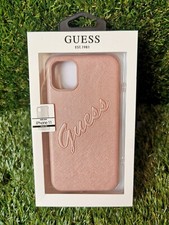 Guess PU Saffiano custodia scritta vintage per iPhone 11 oro rosa