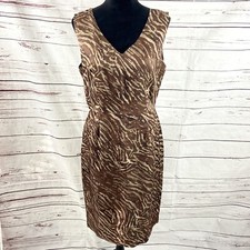 Banana Republic Dress Women's 12 Brown Zebra Prints Sheath Sleeveless Linen NWT