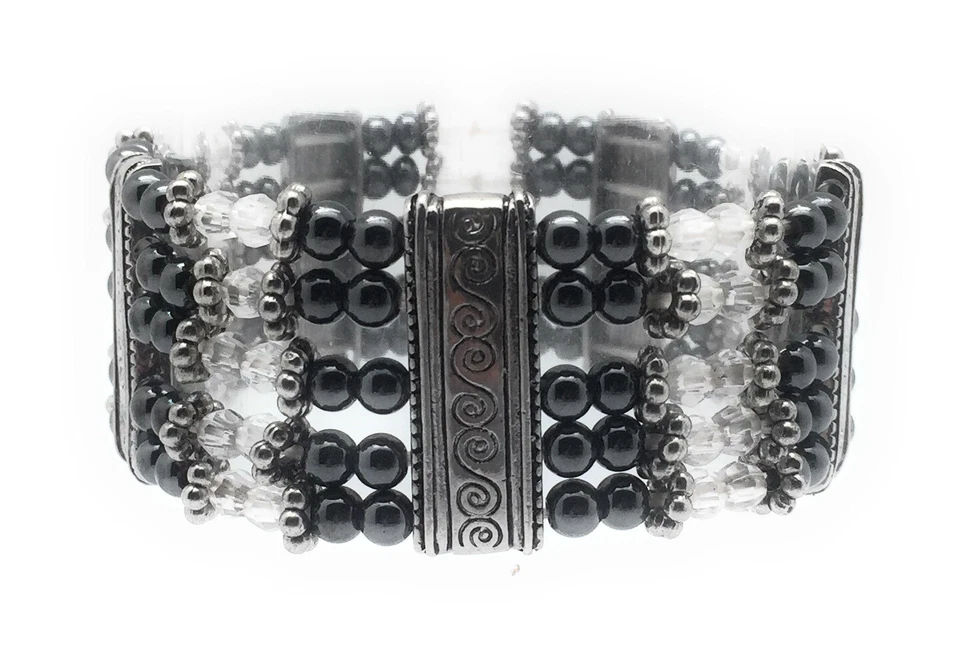 Магнитные гематит браслет черный бисер кристаллы посеребренные прокладки эластичной - Изображение 2 из 2