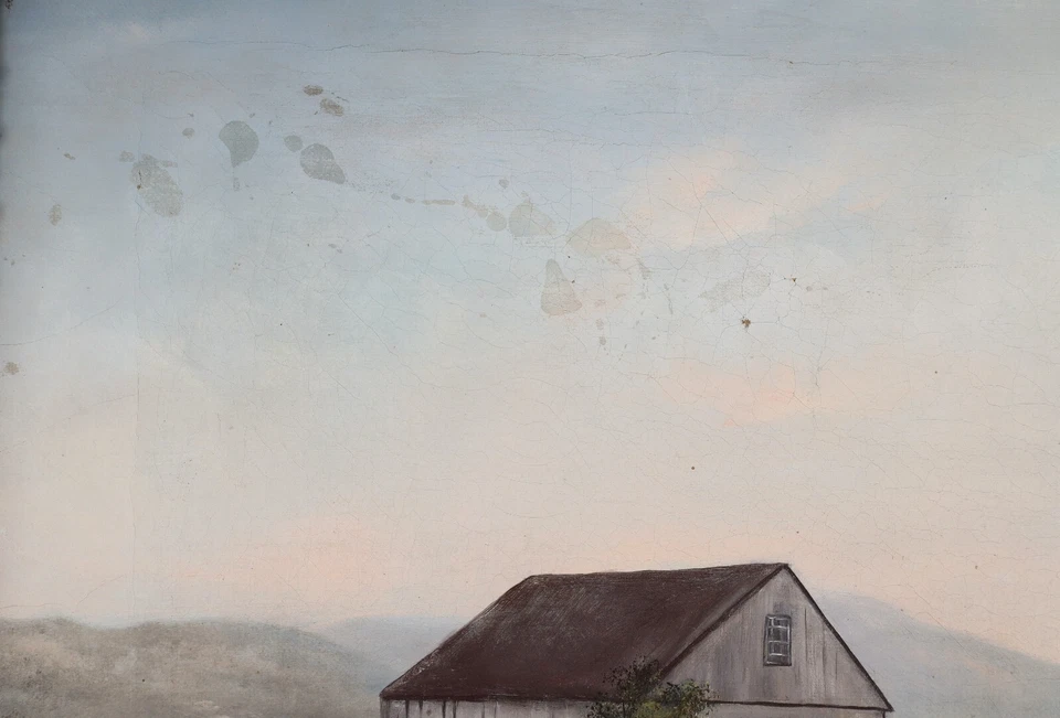 Подлинная винтажная картина маслом - Ферма Новой Англии в сумерках - Деревенский пейзаж - Изображение 4 из 4