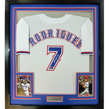 Framed Facsimile Autographed Ivan Rodriguez 33x42 White Reprint Auto Jersey