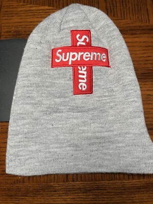 SUPREME CROSS BOX LOGO BEANIE HEATHER GREY FW20 SIZE OS | eBay