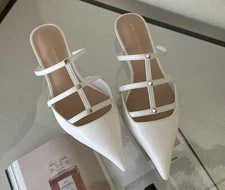 Womens Fashion Summer Pointy Toe Rivet Hollow Out Mules Block Low Heels Slippers