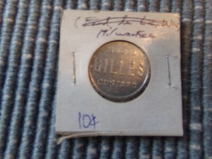OLD TOKEN GILLES FROZEN CUSTARD MILWAUKE GF 10 CENTS IN TRADE