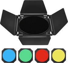 Godox BD-04 Barn Door Honeycomb Grid  4 Color Gel Filters Kit