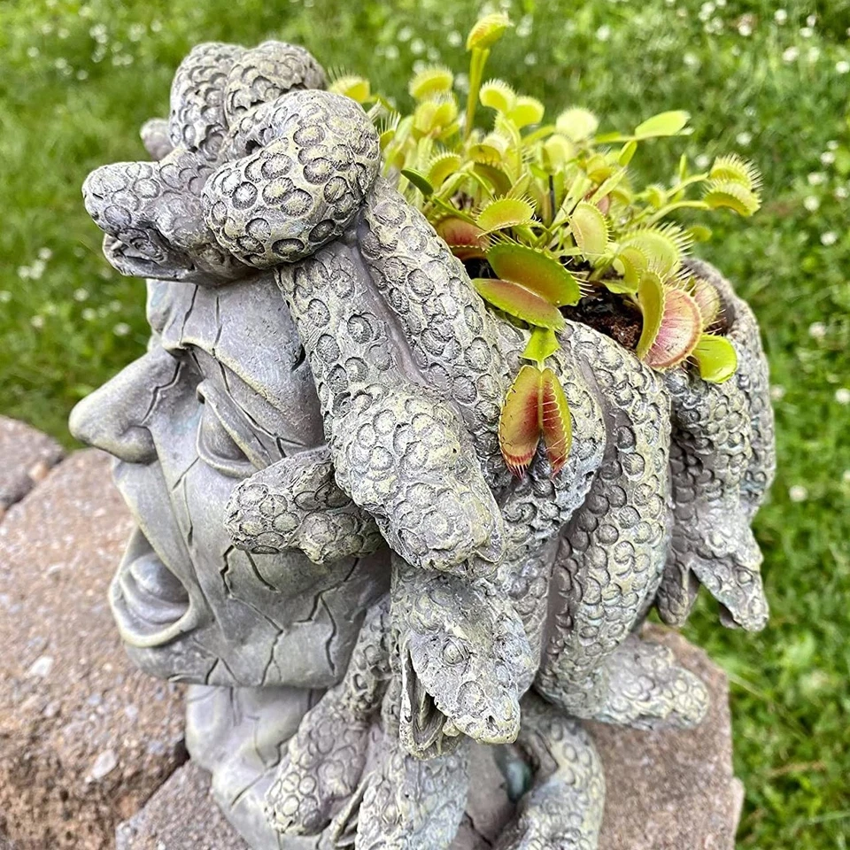 Maceta grande con cabeza de Medusa de resina, decoración de jardín estatua maceta - Darware Foto 3 de 4