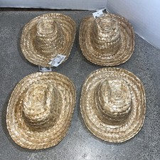 Vintage Doll Cowboy Hat Lot of 4 Beige Straw Woven. 7.5  x6  