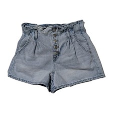 American Eagle Outfitters Paperbag Denim Shorts Light Blue Button Size 6