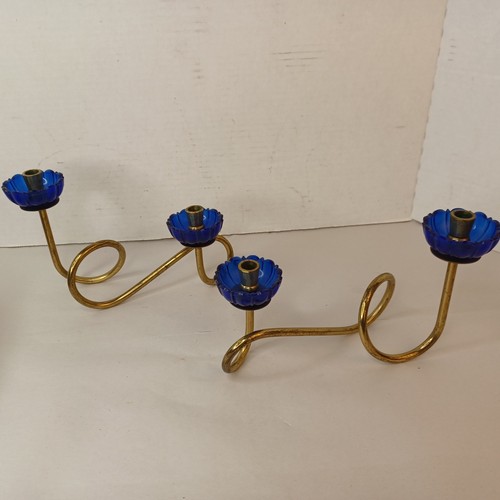 2 portacandele vintage Gunnar Ander Ystad metallo ottone blu cobalto maniche - Foto 10 di 15