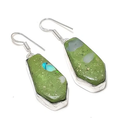 Boucles d'oreilles pierres précieuses opale verte éthiopienne fait main... - Photo 1/4