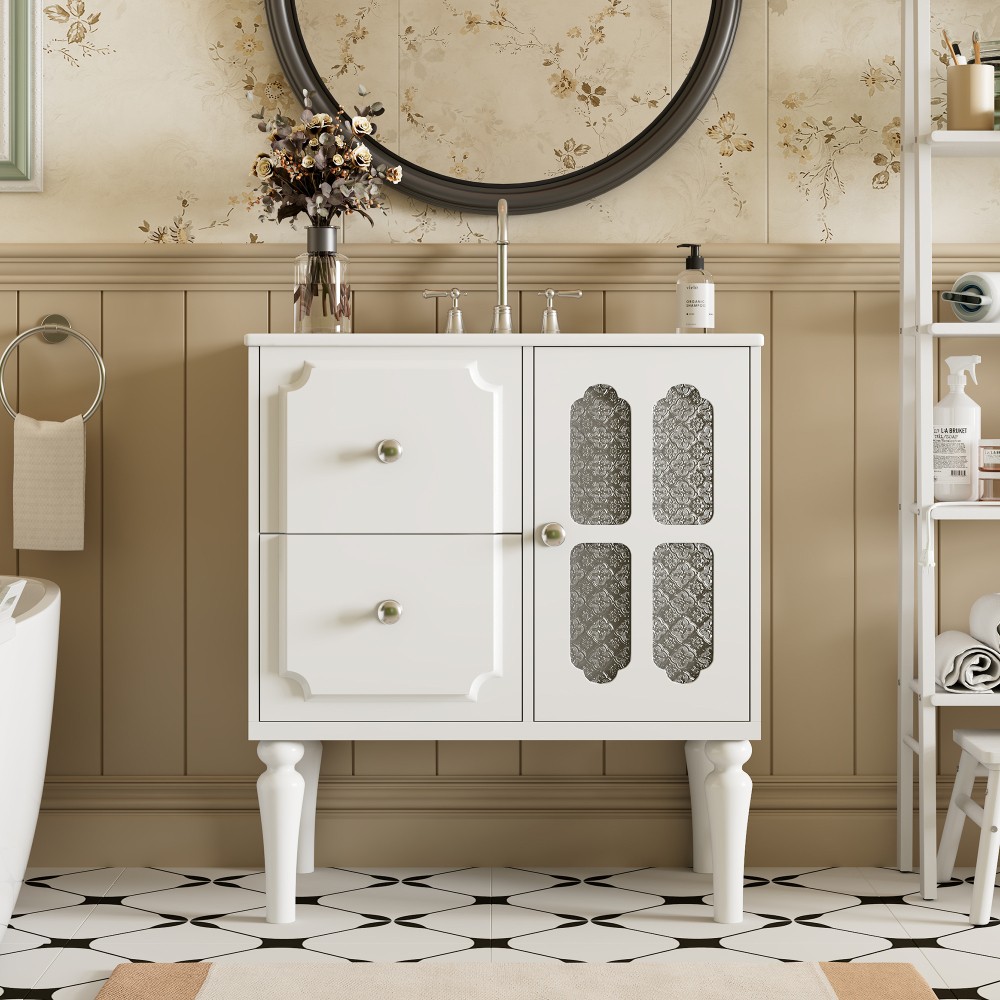 Retro Style 30'' Bathroom Vanity w Ceramic Sink Combo Freestanding Single Vanity
