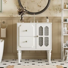 Retro Style 30'' Bathroom Vanity w Ceramic Sink Combo Freestanding Single Vanity