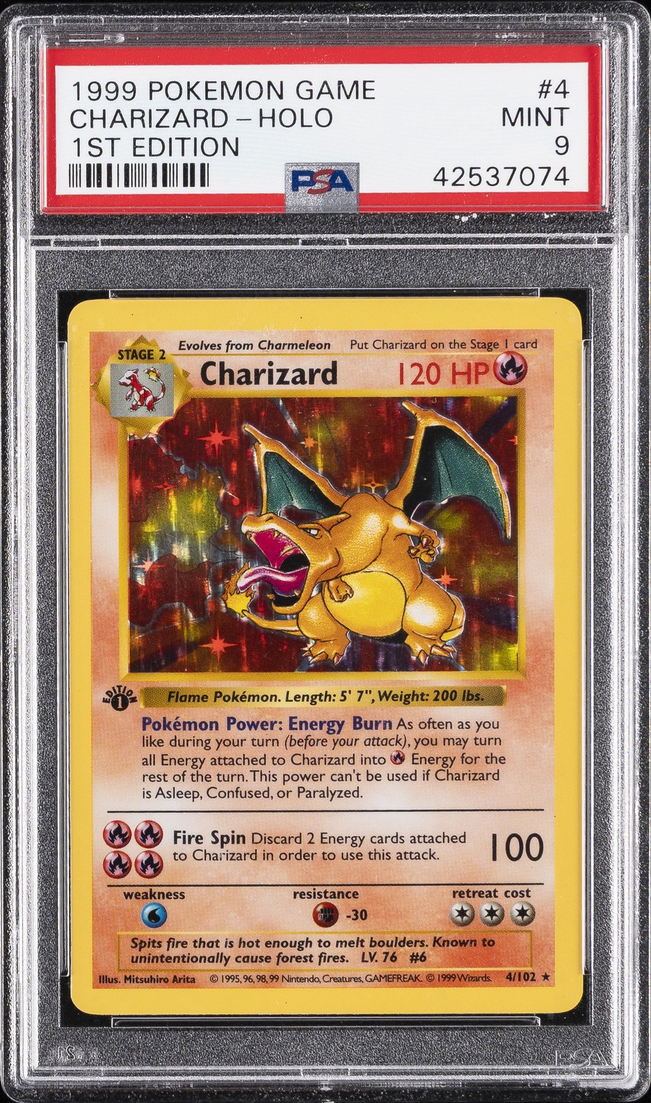 1999 POKEMON BASE SET 1ST EDITION #4 CHARIZARD-HOLO PSA 9