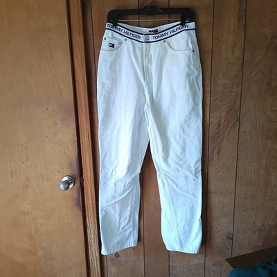 Tommy Hilfiger Jeans Women s Size 12 White High Rise Straight Leg Cotton Logo Wa