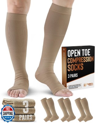 Doctor's Select 3 Pairs Copper Toeless Compression Socks Women and Men - 20-3