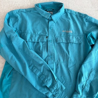 Columbia Titanium Omni-Freeze Mens Teal Blue Hiking Button Down Shirt M