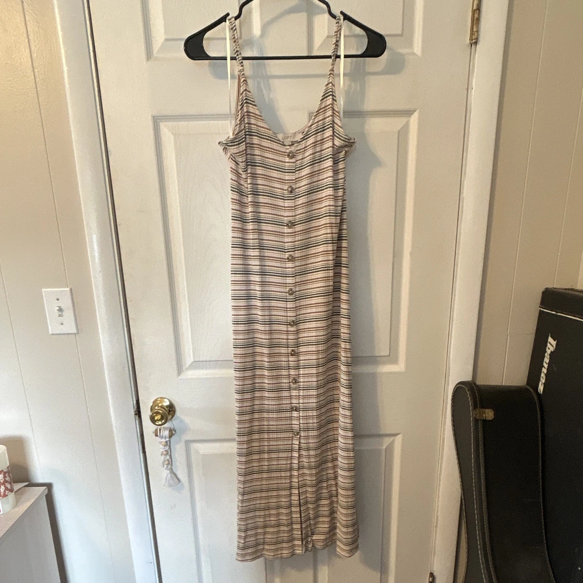 loft beach mosaic poplin ruffle strap maxi pocket dress Poplin Maxi Dress
