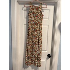 Vintage At Last Beige Floral Sleeveless Tank Maxi Dress - Size M (SG18)