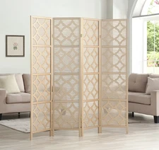 Roundhill Furniture Quarterfoil Infused Diamond Design 4-Panel Room Divider, ...