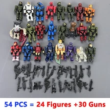 New 54Pcs (24 Figures +30 Gun) HALO Mega Bloks CONSTRUX Unsc Elite SPARTAN GIFTS