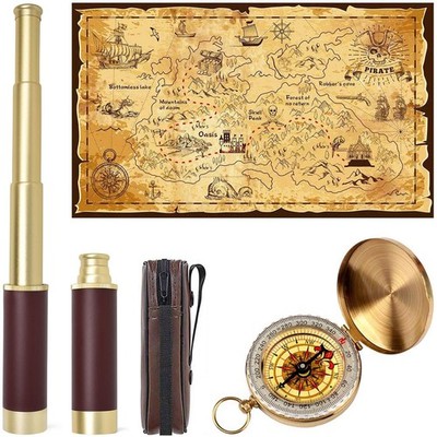 Pirate Spyglass Telescope Treasure Map Pocket Compass Kids Toys Set, Handheld...