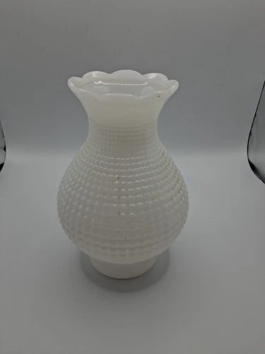 Vintage Diamond Hobnail Scalloped Milk Glass Lamp Shade Chimney