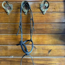 Full Size Black Leather English Horseback Riding Snaffle Bridle With Flash