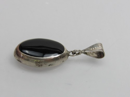 Vintage Mexico Sterling Silver Black Onyx Pendant Dangle 925 Oval - Picture 4 of 7
