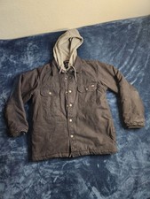 Dickies Quilted Lined Canvas Jacket Mens Sz Large Black Full Zip Hooded Workwear