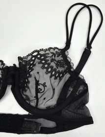 La Perla Black Embroidered Mesh Underwire Bra Back Close Italy Size 32