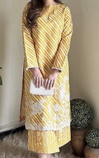 Women  s Yellow Striped Shalwar Kameez 2-Piece Set