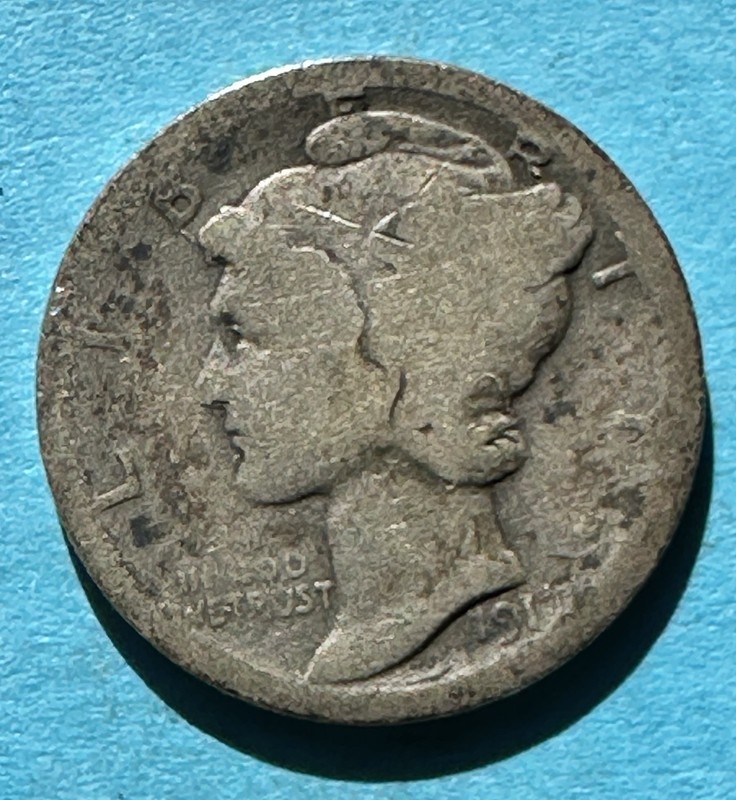 1917-S Mercury Dime. 90% Silver. Good Condition. Charity Auction/Animal Rescue.