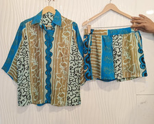 100 Pure Silk Co-Ord Set / Handmade Recycled Abstract Boho Loungewear MG1186
