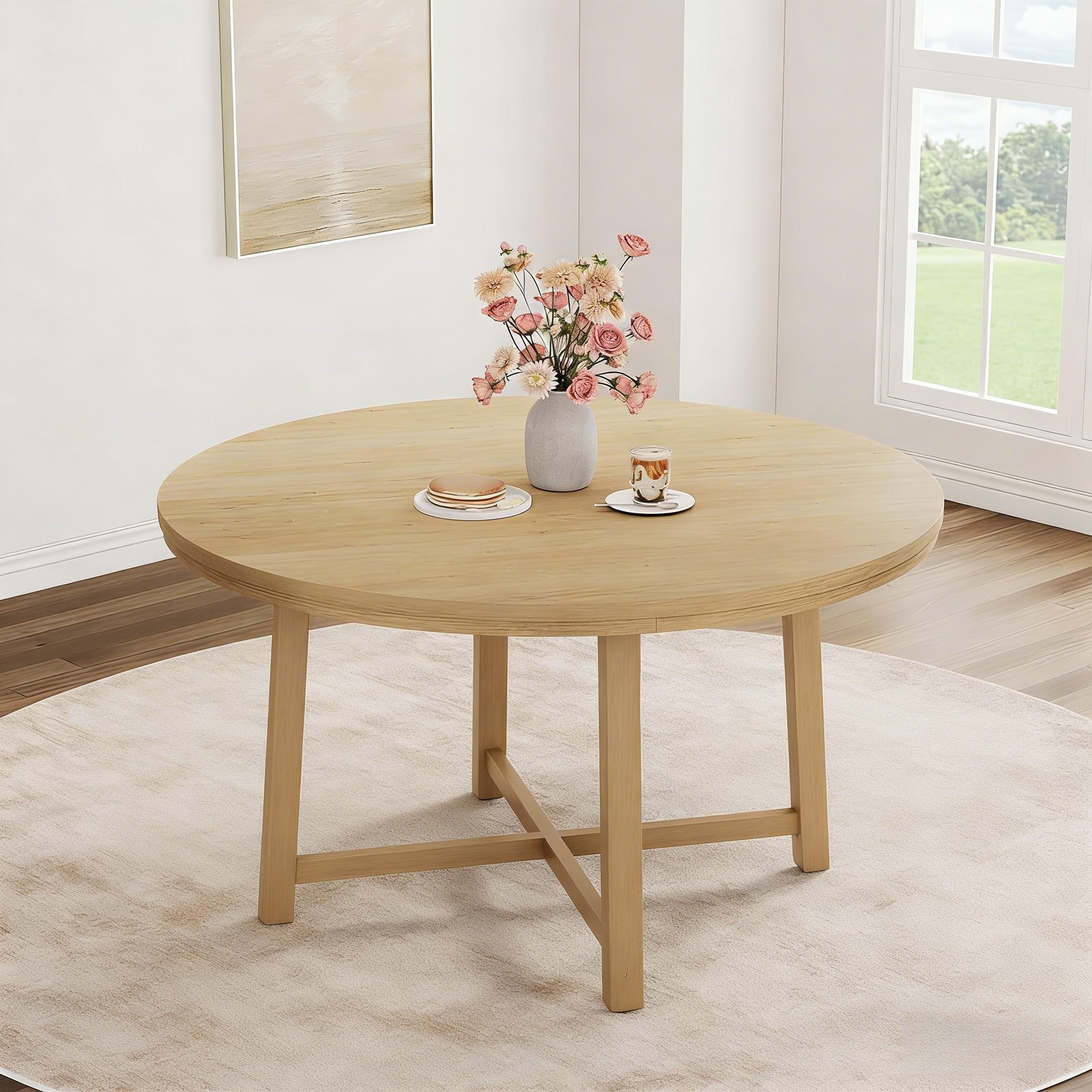 Round Dining Table for 4 Kitchen Dining Room Table with Sturdy Metal Frame