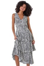 Dusk Fashion Women Abstract Animal Print Tiered Midi Dress - Ladies