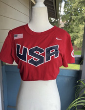 Nike Dri-FIT Womens Red USA Cropped T-Shirt S...
