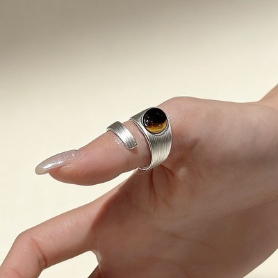 Paar minimalistische handgefertigte einfache große Steinringe für Frauen feiner Schmuck Geschenk
