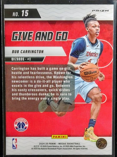 2024-25 Mosaic Basketball Bub Carrington Give And Go Silver Prizm Refractor #15 - Picture 2 of 2