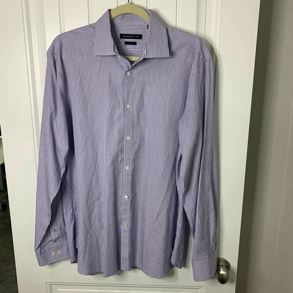 Camisa John Varvatos EE. UU. 16 Púrpura Estampado de Guinga Calce Ajustado Abotonada Manga Larga Foto 2 de 4